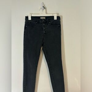 Madewell 28 Skinny 9” Mid-Rise Black Jeans No Zipper Button Frayed Bottom Casual
